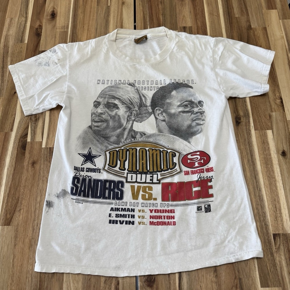 Vintage Deion Sanders Jerry Rice Shirt Mens M White Nutmeg Mills NFL 90s